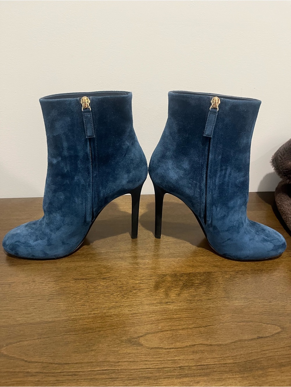 Chanel Navy Suede Ankle Boots with Gold Zip Detail size 38.5